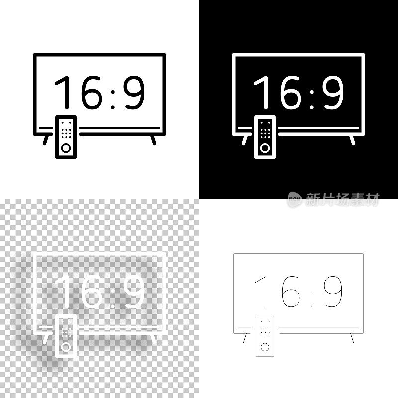 宽屏- 16.9。图标设计。空白,白色和黑色背景-线图标